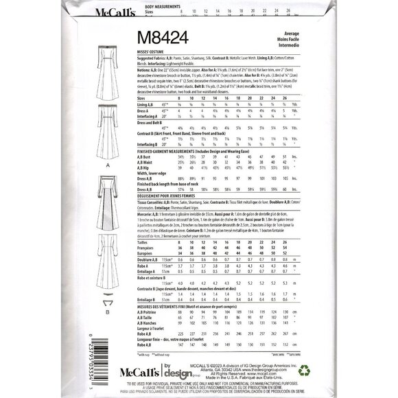 McCall's M8424 Misses 8 to 16 Medieval Gown Costumes Uncut Sewing Pattern - Picture 2 of 2